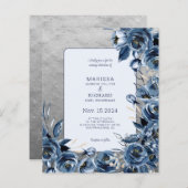 Budget Navy Blue Floral Silver Wedding (Voorkant / Achterkant)