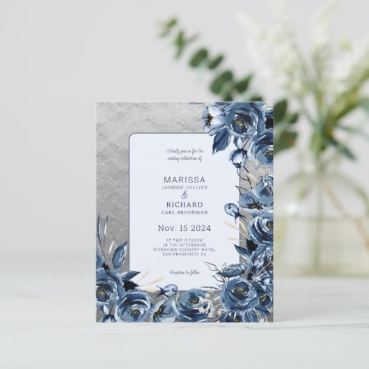 Budget Navy Blue Floral Silver Wedding (Staand voorkant)
