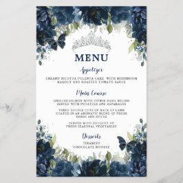 Budget Navy Blue Floral Sweet 16 Quinceañera Menu