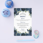 Budget Navy Blue Floral Sweet 16 Quinceañera Menu (Enkel)