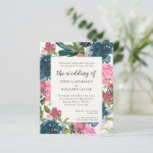 Budget Navy Blue Floral Waterverf Wedding Invite (Staand voorkant)