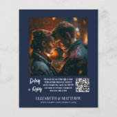 Budget Navy Blue Floral Wildflower Foto QR Code Flyer (Achterkant)