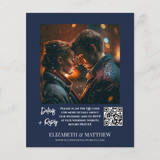 Budget Navy Blue Floral Wildflower Foto QR Code Flyer (Achterkant)