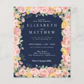 Budget Navy Blue Floral Wildflower Foto QR Code Flyer (Voorkant)