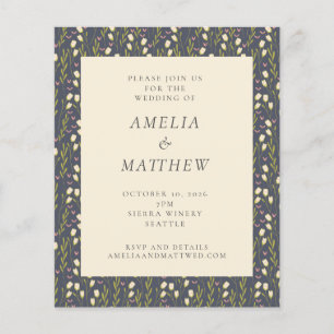 Budget Navy Blue Garden Pattern Wedding Invite