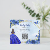Budget Navy Blue Glam Gold Floral Princess QR RSVP (Staand voorkant)