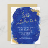 Budget Navy Blue Glitter Alcohol Ink Birthday (Voorkant / Achterkant)