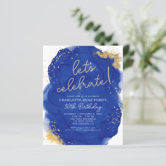 Budget Navy Blue Glitter Alcohol Ink Birthday (Staand voorkant)