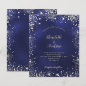 Budget navy blue glitter bruiloft uitnodiging (Voorkant / Achterkant)