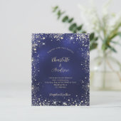 Budget navy blue glitter bruiloft uitnodiging (Staand voorkant)