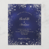Budget navy blue glitter bruiloft uitnodiging (Voorkant)