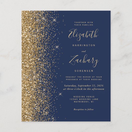Budget Navy Blue Glitter Weddenschap (Voorkant)