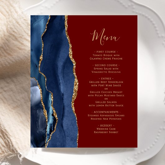 Budget Navy Blue Gold Agaat Bourgogne Wedding Menu