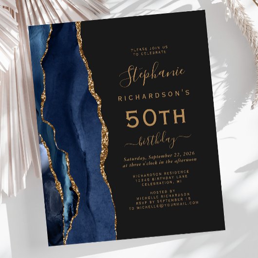 Budget Navy Blue Gold Agaat Dark 50th Birthday