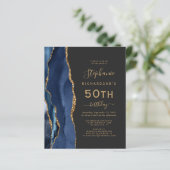 Budget Navy Blue Gold Agaat Dark 50th Birthday (Staand voorkant)