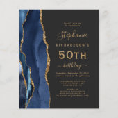 Budget Navy Blue Gold Agaat Dark 50th Birthday (Voorkant)
