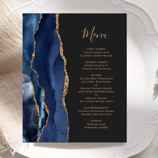 Budget Navy Blue Gold Agaat Dark Wedding Menu
