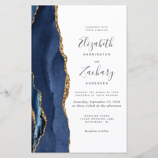 Budget Navy Blue Gold Agaat QR Code Huwelijksuitno (Voorkant)