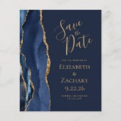 Budget Navy Blue Gold Agaat Save the Date (Voorkant)