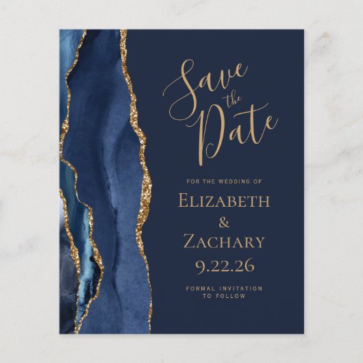 Budget Navy Blue Gold Agaat Save the Date (Voorkant)