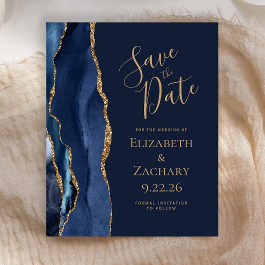 Budget Navy Blue Gold Agaat Save the Date