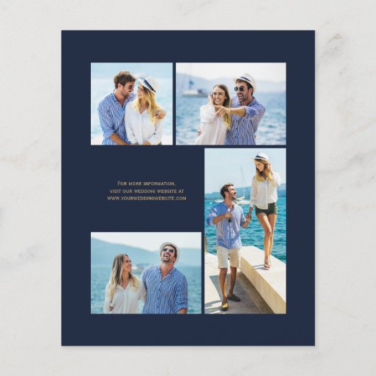 Budget Navy Blue Gold Agate 4-Photo Wedding Invite (Achterkant)