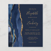 Budget Navy Blue Gold Agate 4-Photo Wedding Invite (Voorkant)