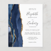 Budget Navy Blue Gold Agate 4-Photo Wedding Invite (Voorkant)
