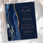 Budget Navy Blue Gold Agate 4-Photo Wedding Invite