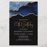 Budget Navy Blue Gold Agate 70th Birthday Invite<br><div class="desc">Deze trendy 70ste verjaardagsuitnodiging bevat een waterverf afbeelding van een geo van een geweer in de schaduw van marineblauw met faux goudhoogtepunten. De woorden "70th Birthday" staan in faux goudglitter in decoratief modern handschrift. Pas het met de naam van de eer in gouden gekleurde teksten en de details in wit...</div>