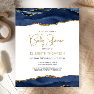 Budget Navy Blue Gold Agate Baby shower Invitation