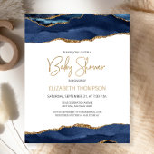 Budget Navy Blue Gold Agate Baby shower Invitation