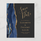 Budget Navy Blue Gold Agate Dark Save the Date (Voorkant)