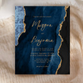 Budget Navy Blue Gold Agate Script Wedding Invite
