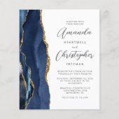 Budget Navy Blue Gold Agate Wedding Invitation (Voorkant)