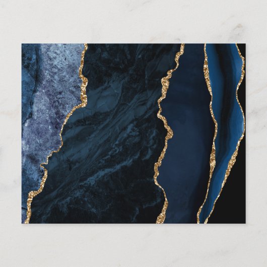 Budget Navy Blue Gold Agate Wedding Invitation (Achterkant)