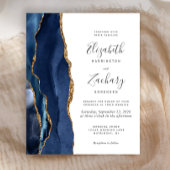 Budget Navy Blue Gold Agate Wedding Invitation
