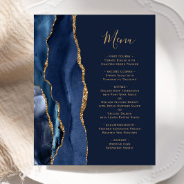 Budget Navy Blue Gold Agate Wedding Menu