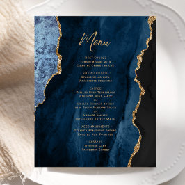 Budget Navy Blue Gold Agate Wedding Menu
