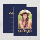 Budget Navy Blue Gold Arch Foto Graduparty (Voorkant / Achterkant)