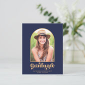 Budget Navy Blue Gold Arch Foto Graduparty (Staand voorkant)