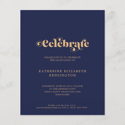 Budget Navy Blue Gold Arch Foto Graduparty (Achterkant)