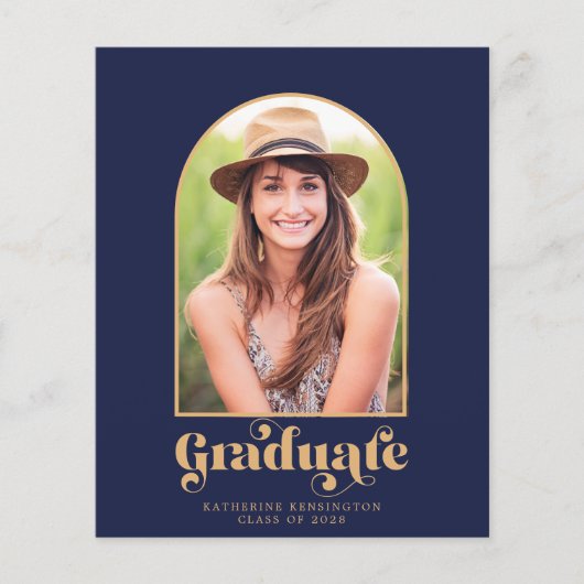 Budget Navy Blue Gold Arch Foto Graduparty (Voorkant)