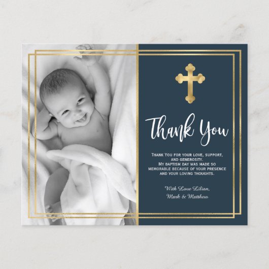 Budget Navy Blue Gold Baptisme Hartelijk dank (Voorkant)