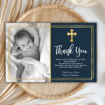 Budget Navy Blue Gold Baptisme Hartelijk dank<br><div class="desc">Begroting, elegante marineblauw christenen en baptisme dank u voor een voordelige THIN-kaart met laag budget. Verstuur bedankt naar familie en vrienden met deze moderne gepersonaliseerde dankjewel religieuze plattegrond. Het is voorzien van een handgeschreven "Dank u" script, rond het dubbele faux gouden folie lijst op de achtergrond van de marine. ***GELIEVE...</div>