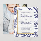 BUDGET Navy Blue Gold Botanical Photo Wedding (Voorkant / Achterkant)