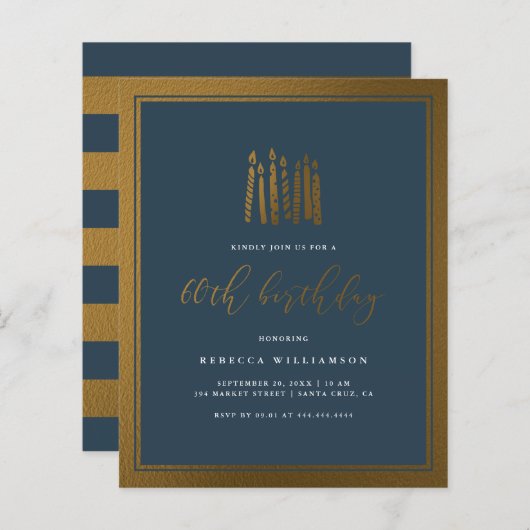 Budget Navy Blue & Gold Candles 60th Birthday (Voorkant / Achterkant)