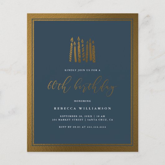 Budget Navy Blue & Gold Candles 60th Birthday (Voorkant)