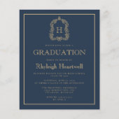 Budget Navy Blue Gold Crest Graduation Party (Voorkant)