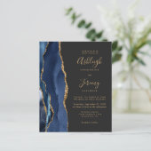 Budget Navy Blue Gold Dark Wedding Details Uitnodi (Staand voorkant)